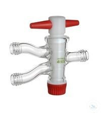 Rettberg Zweiwegehahn (Patenthahn) PTFE, NS 18,8/4 mm, Anschlüsse Gewinde GL 14, Borosilikatglas 3.3, 107000335