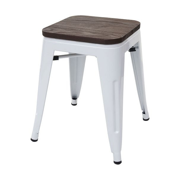 Mendler Hocker HWC-A73 inkl. Holz-Sitzfläche, Metallhocker Sitzhocker, Metall Industriedesign stapelbar, weiß, 74911