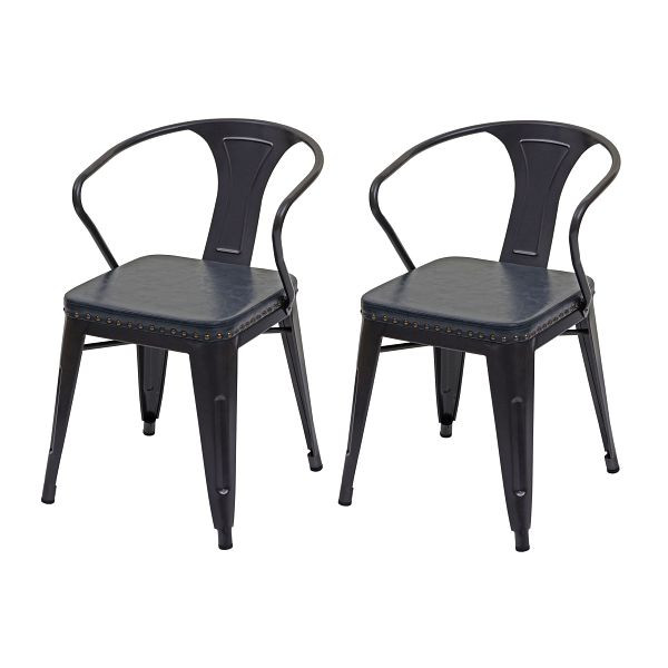 Mendler 2er-Set Esszimmerstuhl HWC-H10d, Stuhl Küchenstuhl Chesterfield Metall Kunstleder Industrial Gastronomie, schwarz-grau, 72470