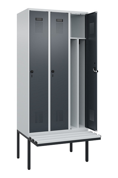 C+P Spind Evolo PLUS, 3 Abteile, 2120x900x815mm, 7035/7016, Haken 4, Drehriegel, Material Sitzfläche Kunststoff, 0490407-30F S10066