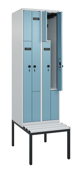 C+P Z-Spind Evolo PLUS, Bank, 4 Fächer, 2120x600x815mm, 7035/0010, Drehriegel, Sitzfläche Kunststoff, Sitzbank, 0490537-204 S10063