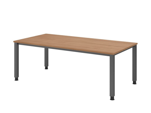 Hammerbacher Schreibtisch QS2E, 200 x 100 cm, Platte: Nussbaum, 25 mm dick, 4-Fuß-Gestell in Graphit (ähnlich RAL 7012), Arbeitshöhe 68-83,5 cm, VQS2E/N/G