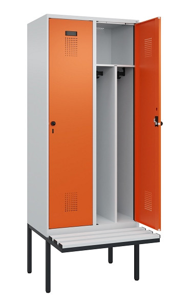 C+P Spind Evolo PLUS, 2 Abteile, 2120x800x815mm, 7035/2004, Haken 4, Drehriegel, Sitzfläche Kunststoff, Trennwand, 0490407-22F S10056