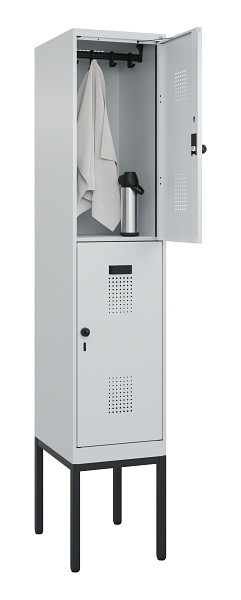 C+P Doppelstock-Spind Evolo PLUS, Gestell, 2 Fächer, 2120x400x500mm, 7035/7035, Drehriegel, 0493307-12 S10013