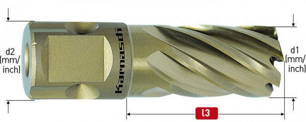 Karnasch HSS-XE Kernbohrer, Nitto/Uni-Schaft 19mm, Nutzlänge 30 mm, Gold-Line30 d=1-7/8', 201610120