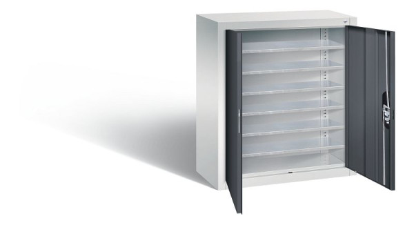 C+P Magazinschrank Serie 13, H830xB700xT300mm, Farbe: Lichtgrau / Schwarzgrau, Muldengriff, 134013-20 S10073