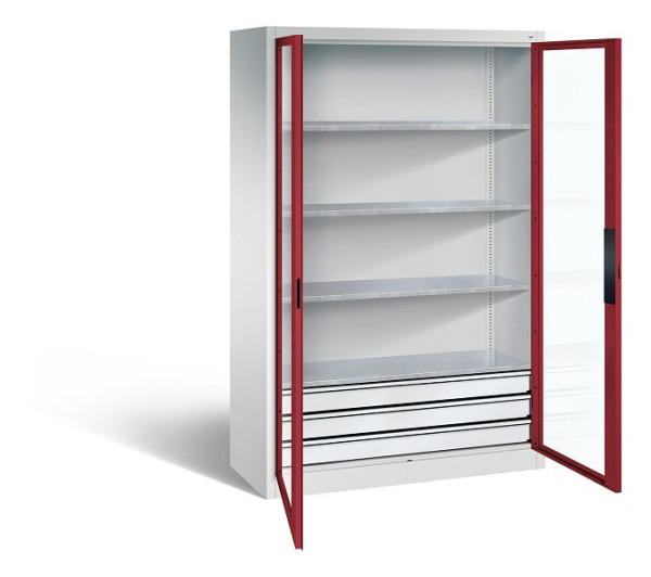 C+P Werkzeugschrank Acurado, H1950xB1200xT500mm, Farbe: Lichtgrau / Rubinrot, Muldengriff, 8931-553 S10089