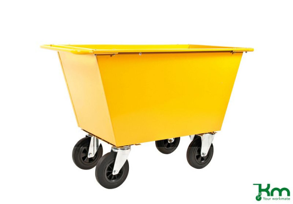 Kongamek Abfallwagen 400 l, 1390 x 740 x 860 mm, Gelb, 2 Bockrollen 2 Lenkrollen, KM143225