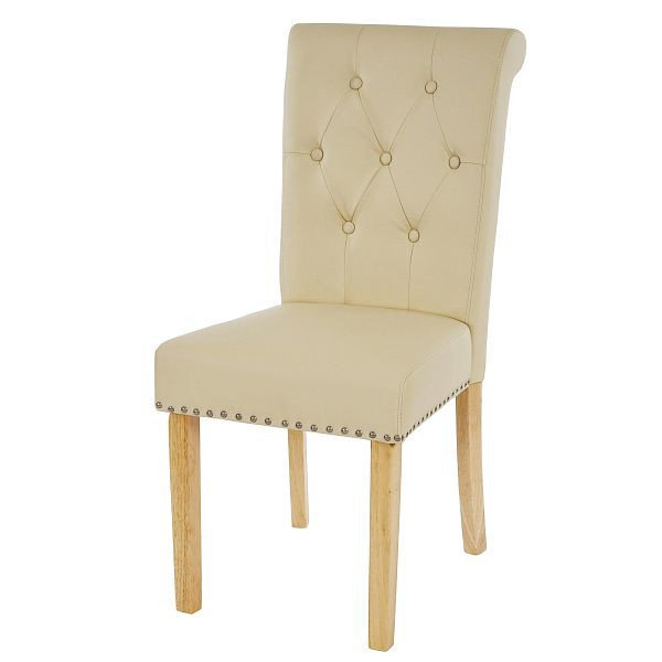 Mendler 2er-Set Esszimmerstuhl Chesterfield II, Stuhl Küchenstuhl, Nieten, Kunstleder, creme, helle Beine, 38295