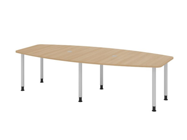 Hammerbacher Konferenztisch KT28C, 280 x 130 cm, Platte: Eiche, 25mm dick, Sechs-Fuß-Gestell Silber, Rundrohr 6 cm, Arbeitshöhe 72-74 cm, VKT28C/E/S