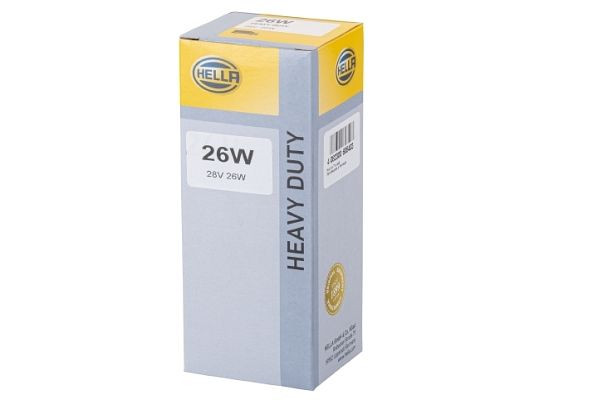 HELLA Halogen-Glühlampe, Sockelglühlampe, Heavy Duty, 28V, 26W, Sockelausführung Glühlampe: BA15s, Schachtel, 8GA 002 072-321