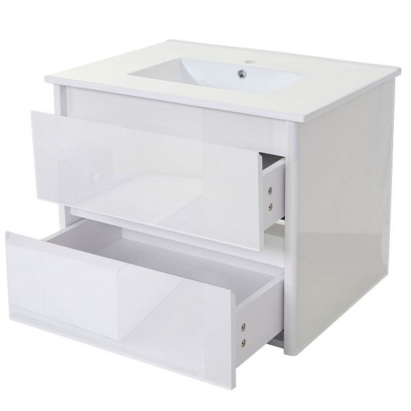 Mendler Waschbecken + Unterschrank HWC-B19, Waschbecken Waschtisch Badezimmer, hochglanz 50x80cm, weiß, 57628+57627