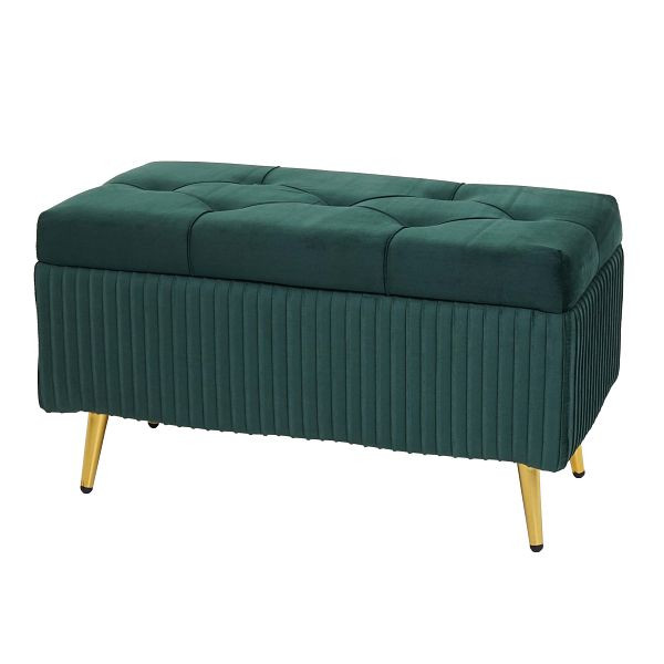 Mendler Sitzbank mit Stauraum HWC-K50, Polsterbank Aufbewahrungstruhe Garderobenbank Bank, Samt Metall 80x40cm, grün, 94512