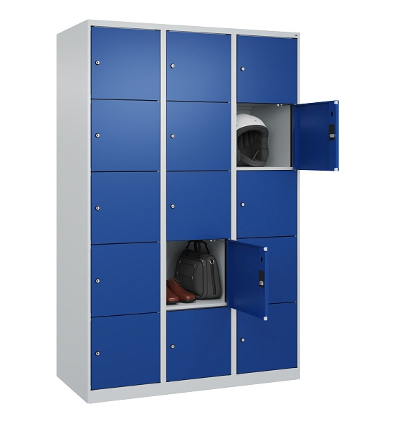 C+P Schließfachschrank Evolo PLUS, 15 Fächer, 1850x1200x500mm, 7035/5010, 049000-325 S10006