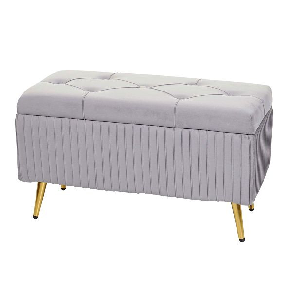 Mendler Sitzbank mit Stauraum HWC-K50, Polsterbank Aufbewahrungstruhe Garderobenbank Bank, Samt Metall 80x40cm, silber-hellgrau, 94513