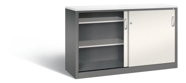 C+P Sideboard mit Schiebetüren Acurado, H1000xB1600xT500mm, Farbe: Vulkangrau / Perlweiß, Bügelgriff, 2156-00 S10073