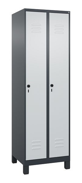 C+P Umkleidespind Classic PLUS, Füße, 2 Abteile, 1950x600x500mm, 7016/7035, Drehriegel, 080010-20 S10012
