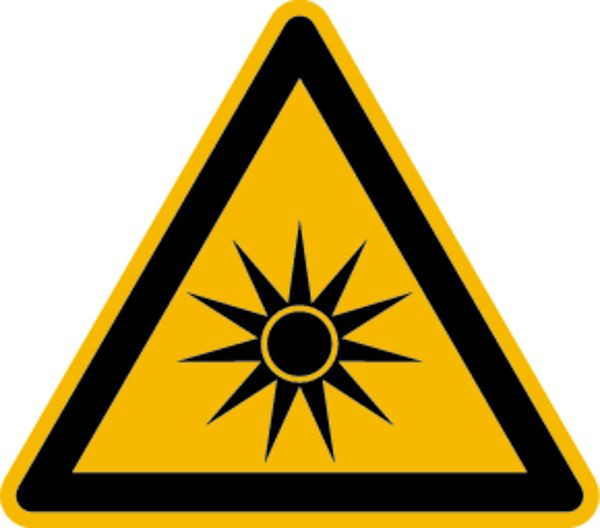 Schilder Klar Warnzeichen Warnung vor optischer Strahlung DIN EN ISO 7010-W027, 100 mm Folie selbstklebend, 3081/61