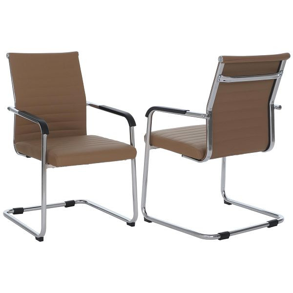 Mendler 2er-Set Besucherstuhl HWC-Q85, Konferenzstuhl Freischwinger, Metall Kunstleder 280 g/m², hellbraun, 121940