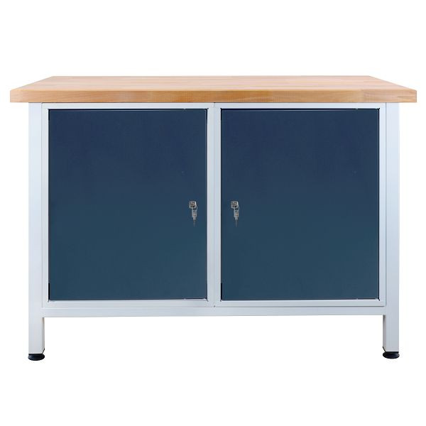 ADB Werkbank 2 Türen, Maße: 1200x600x840mm (BxTxH), Farbe Werktisch: grau, RAL 7035, Farbe Tür: Anthrazitgrau (RAL 7016), 42927