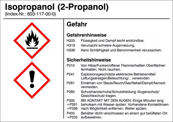 SafetyMarking Gefahrstoffetikett, G011: Isopropanol (2-Propanol), für Behälter bis 3 Liter, BxH 10,5x7,4 cm, Folie, selbstklebend, 21.B1200-G011