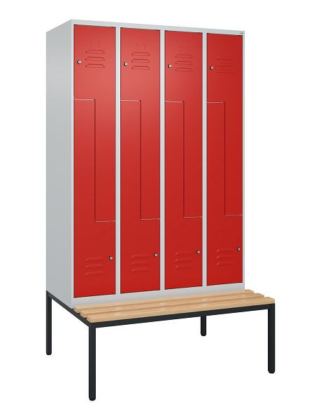 C+P Z-Spind Classic PLUS, mit untergebauter Sitzbank, 8 Abteile, 2120x1200x815mm, 7035/3020, Zylinderschlösser, Buche-Sitzleisten, 0800537-408 S10017