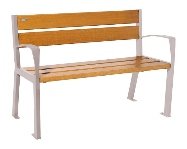 Procity Sitzbank Silaos 5 Holzlatten, 1200 mm, Mit Armlehne, Holz & Stahl, helle Eiche/RAL 7044, 209511.7044.CHEC
