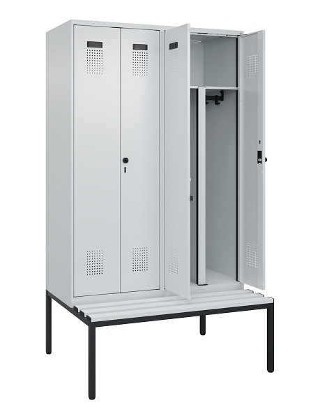 C+P PSA Doppel-Spind Evolo PLUS, Bank, 4 Abteile, 2120x1200x815mm, 7035/7035, Drehriegel, Sitzfläche Kunststoff, Sitzbank, 0490527-40P S10067