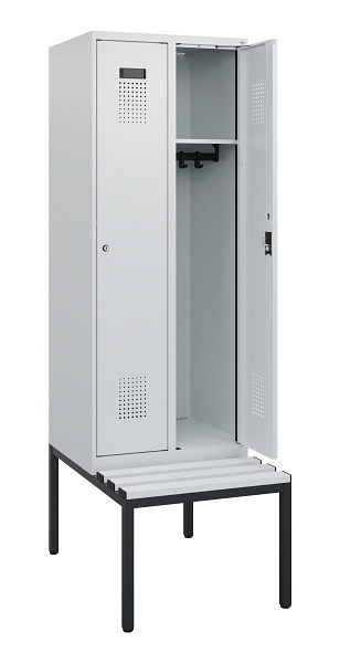 C+P Spind Evolo PLUS, 2 Abteile, 1950x600x815mm, 7035/7035, Zylinderschloss, Material Sitzfläche Kunststoff, Sitzbank, 0490505-20 S10094