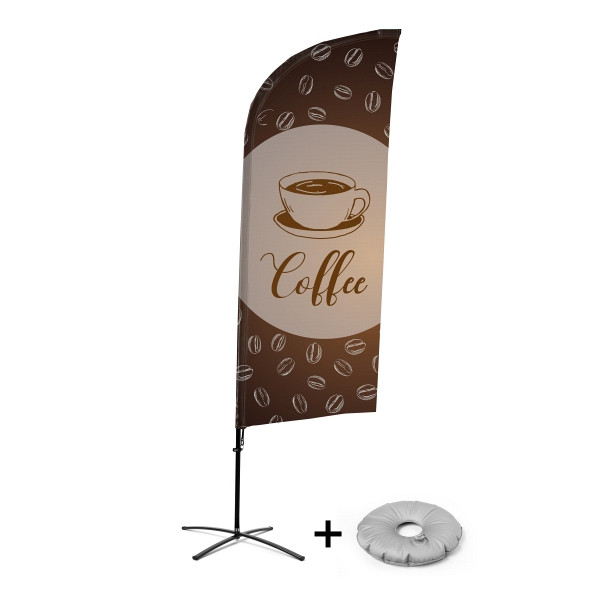Showdown Displays Beachflag Alu Wind Komplett-Set Kaffee Englisch Kreuzständer, BFAW310-CB30-WB-I132