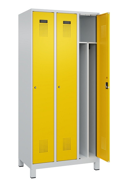 C+P Spind Evolo PLUS, mit Füßen, 3 Abteile, 1950x900x500mm, 7035/1023, Verschluss Zylinderschloss, 049010-30F S10028