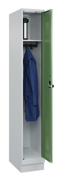 C+P Spind Evolo PLUS, mit Sockel, 1 Abteil, 1950x300x500mm, 7035/6011, Verschluss Drehriegel, Ablageböden 1, 049020-10 S10010