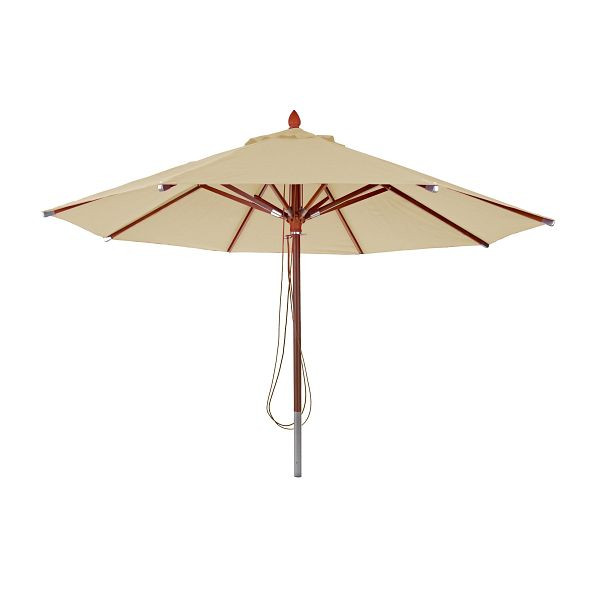 Mendler Gastronomie Holz-Sonnenschirm HWC-C57, Gartenschirm, Polyester/Holz 16kg, rund Ø4m Seilzug stoßsicher, creme, 66531