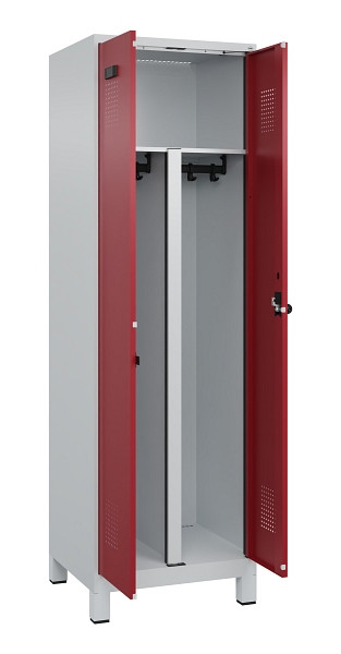 C+P PSA Schwarz-Weiß-Spind Evolo PLUS, mit Füßen, 2 Abteile, 1950x600x500mm, 70, Frontfarbe RAL 3003 Rubinrot, Drehriegel, 049012-20P S10004