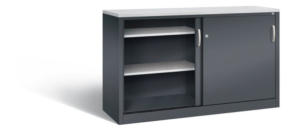 C+P Sideboard mit Schiebetüren Acurado, H1000xB1600xT500mm, Farbe: Schwarzgrau, Bügelgriff, 2156-00 S10124
