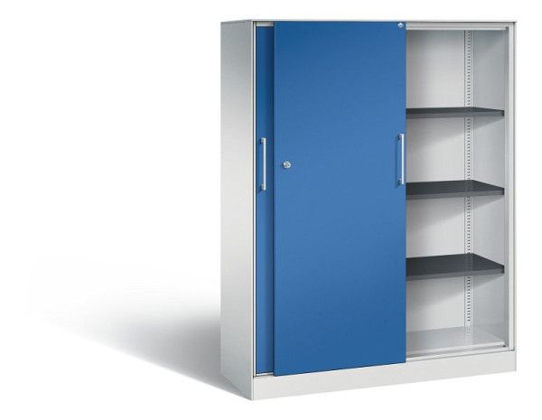 C+P Schiebetürenschrank Asisto, H1635xB1200xT435mm, Farbe: Lichtgrau / Enzianblau, Bügelgriff, 4 OH, 142011-000 S10055
