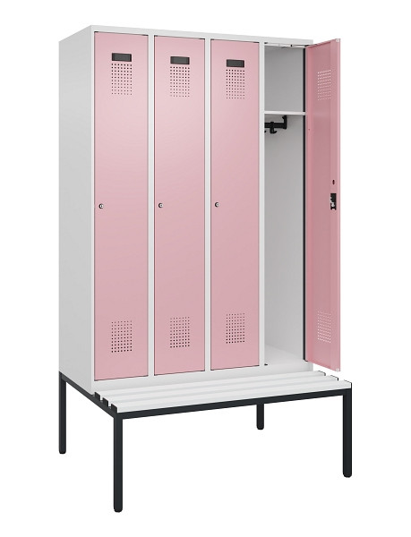 C+P Spind Evolo PLUS, 4 Abteile, 2120x1200x815mm, 9016/3015, Haken 3, Zylinderschloss, Sitzfläche Kunststoff, Sitzbank, 0490507-40 S10099