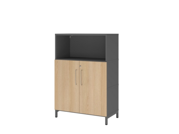 Hammerbacher Regal/Türen, 3OH, Sockel, graphit/eiche, VFW38T2KU/G/E/BS