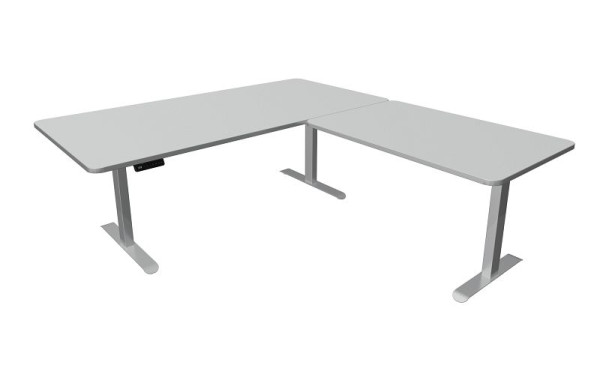 Kerkmann Sitz-/Stehtisch, Move 3 Premium, B 2000 x T 1000 mm mit Anbauelement, elektrisch höhenverstellbar von 720-1210 mm, lichtgrau, 10332711
