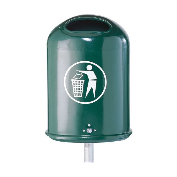 Schake Abfallbehälter oval ca. 45L, feuerverzinkt und beschichtet DB 703, mit Standpfosten Ø60x1300mm, 4129B