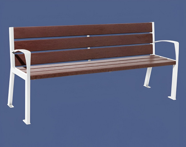 Procity Sitzbank Silaos® 6 Leisten, Mit Armlehne, Stahl & Recycling-Kunststoff, Braun/RAL 9010, 209614.9010