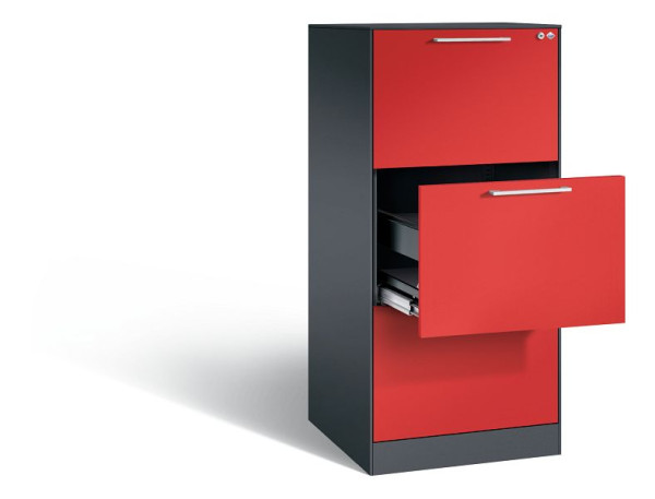 C+P Hängeregistraturschrank Asisto, H1310xB562xT600mm, Farbe: Schwarzgrau / feuerrot, Bügelgriff, 146224-301 S10079