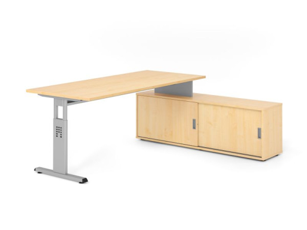 Hammerbacher Aufsatz-Schreibtisch OSE19, 180x80cm, Platte: Ahorn, 25mm dick, T-Fuß Gestell Silber, Ahorn, VOSE19SB/3/S/3/3