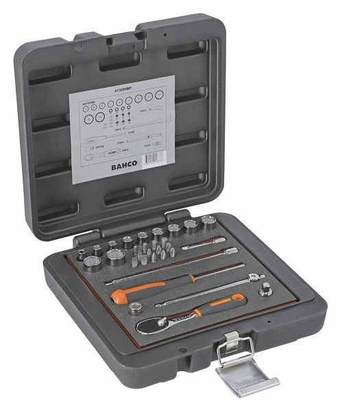 Bahco 1/4" Steckschlüssel-Satz mit Vierkantantrieb, Zwölfkant, metrisch, Umschaltknarre und Schraubendreher-Bits, 6730MBP