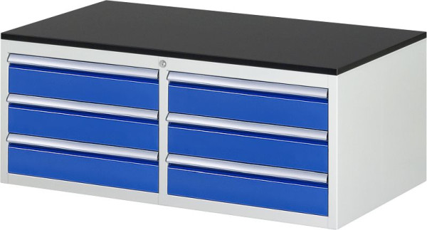 RAU Schubladenschrank Serie 7000, B1145xT650xH460mm, Schubladen: links: 3xH120mm, rechts: 3xH120mm, Arbeitsplatte melaminharzbeschichtet, 03-LL2.3.3A-M.11