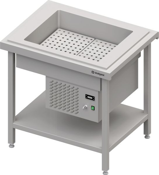 Stalgast Edelstahl Kaltausgabe mit einer Getränke-Kühlwanne 2x GN1/1, 920x750x880, Granitabdeckung "Standard G1", CF09203