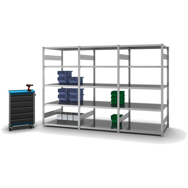 hofe Fachboden-Grundregal, 2000x800x1000 mm, 5 Fachebenen, verzinkt, 230 kg Fachlast, 1600 kg Feldlast, zweiseitige Bedienung, HZG20810AM