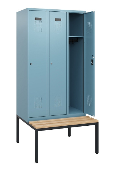 C+P Spind Evolo PLUS, 3 Abteile, 1950x900x815mm, 0010/0010, Zylinderschloss, Sitzfläche Buche-Hartholz, Sitzbank, 0490505-30 S10048