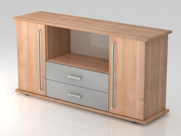 Hammerbacher Sideboard 2 Türen, 2, Schübe, Chromgriff Nussbaum/Nussbaum, 166,1x44,8x84 cm (BxTxH), VSBTS/N/N/CE
