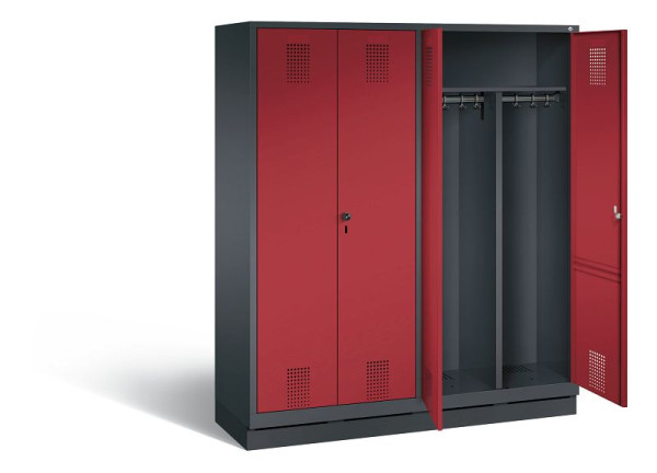 C+P Schwarz-Weiss-Spind Evolo, H1800xB1590xT500mm, Farbe: Schwarzgrau / Rubinrot, 48022-42 S10069